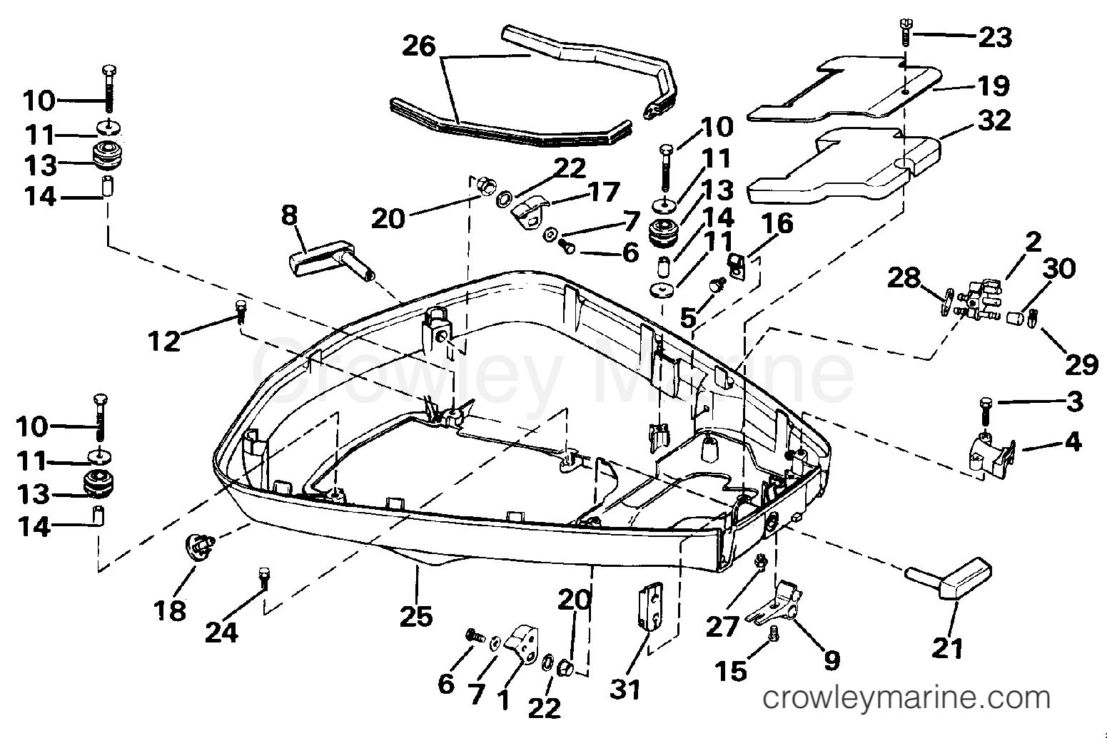 1988 Outboard 100 - D100WTXM - LOWER ENGINE COVER