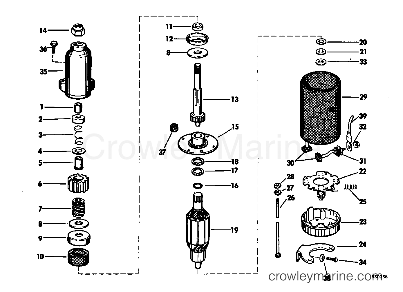 1968 OMC Stern Drive 90 - DU-15S ELECTRIC STARTER GROUP section