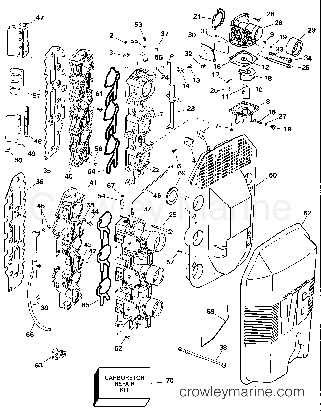 1994 Evinrude Outboards 150 - E150WTLERC CARBURETOR AND INTAKE MANIFOLD section