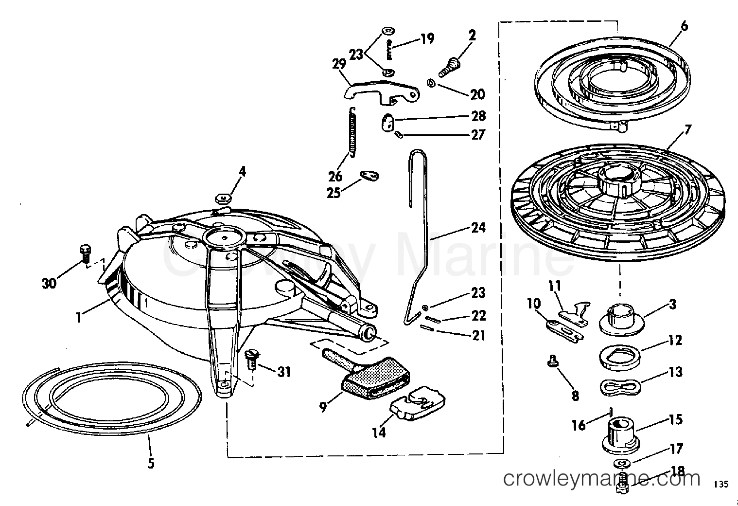 1968 Outboard 40 - 40802D - REWIND STARTER GROUP