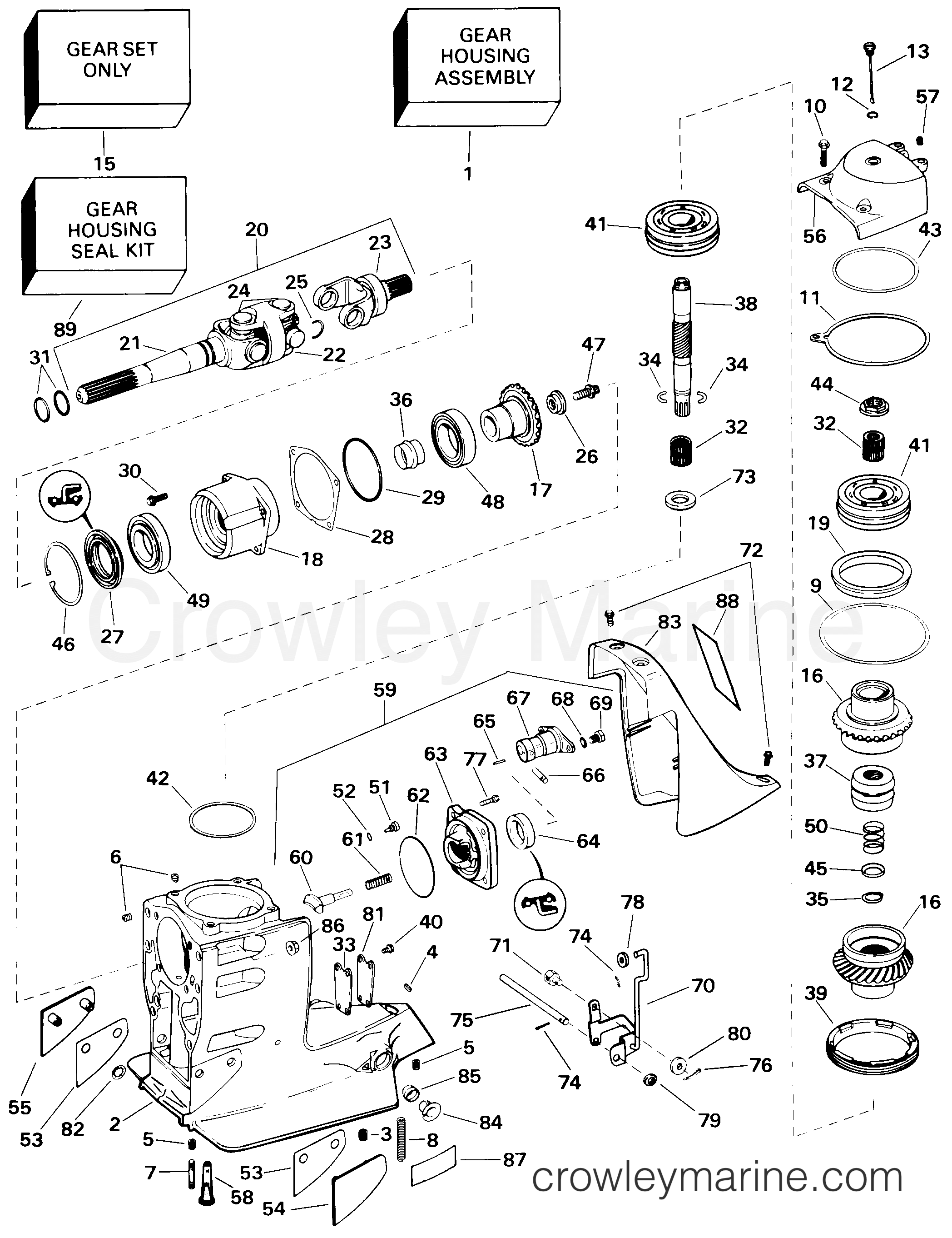 1998 OMC Stern Drive 5 - 50FBPBYC UPPER GEAR HOUSING section