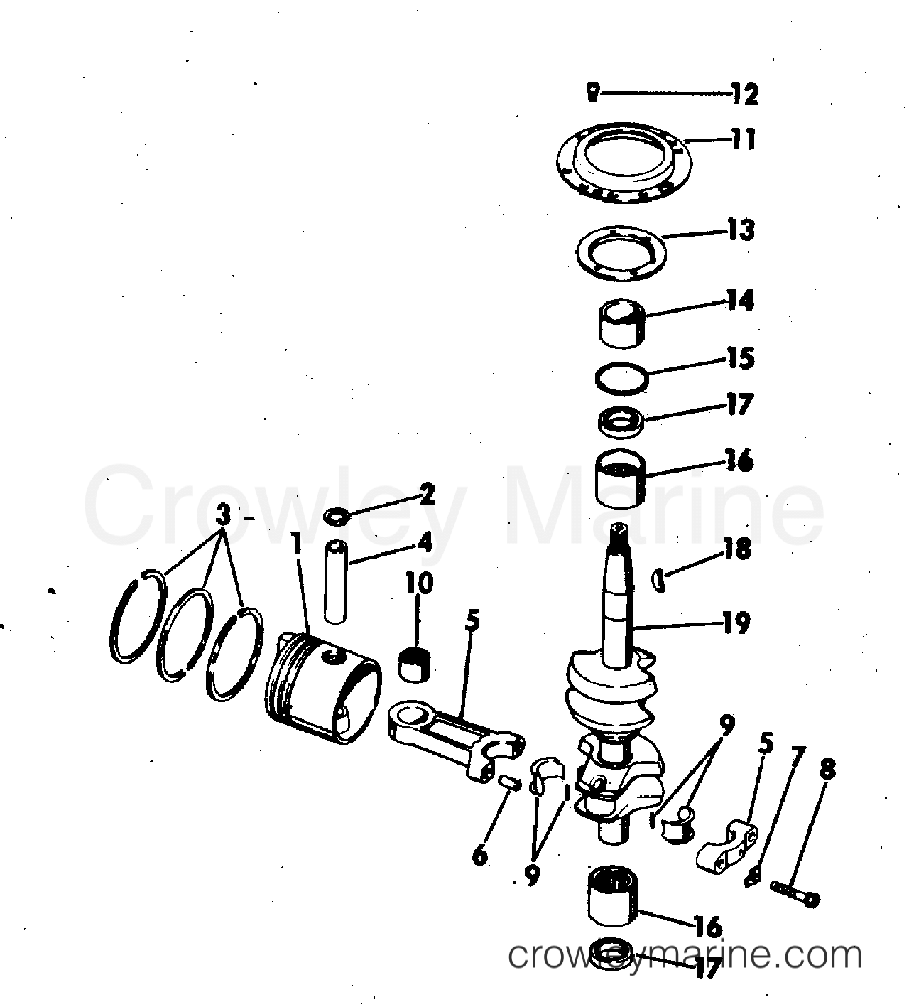 1973 Outboard 9.5 - 9RL73B - CRANKSHAFT & PISTON