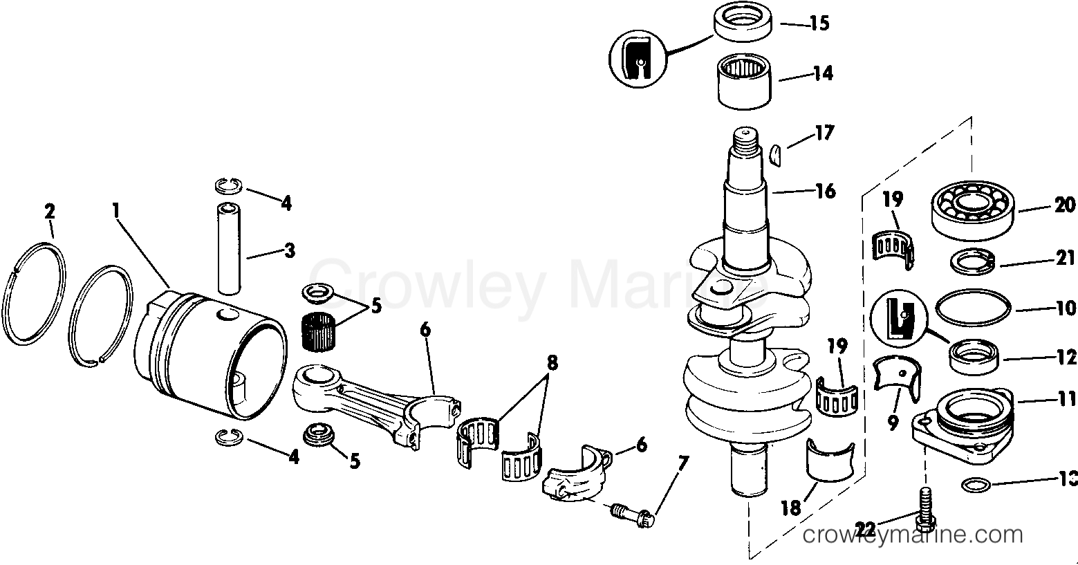 1985 Johnson Outboards 30 - J30ECOA CRANKSHAFT & PISTON section