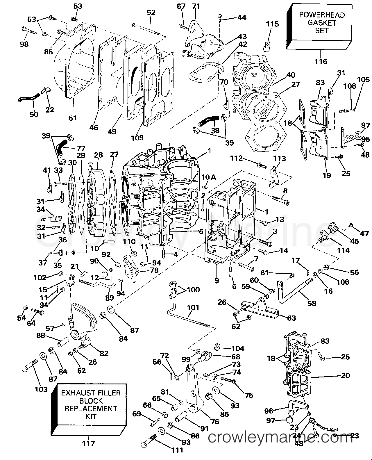 1990 Evinrude Outboards 115 - VE115TXESB CYLINDER & CRANKCASE section