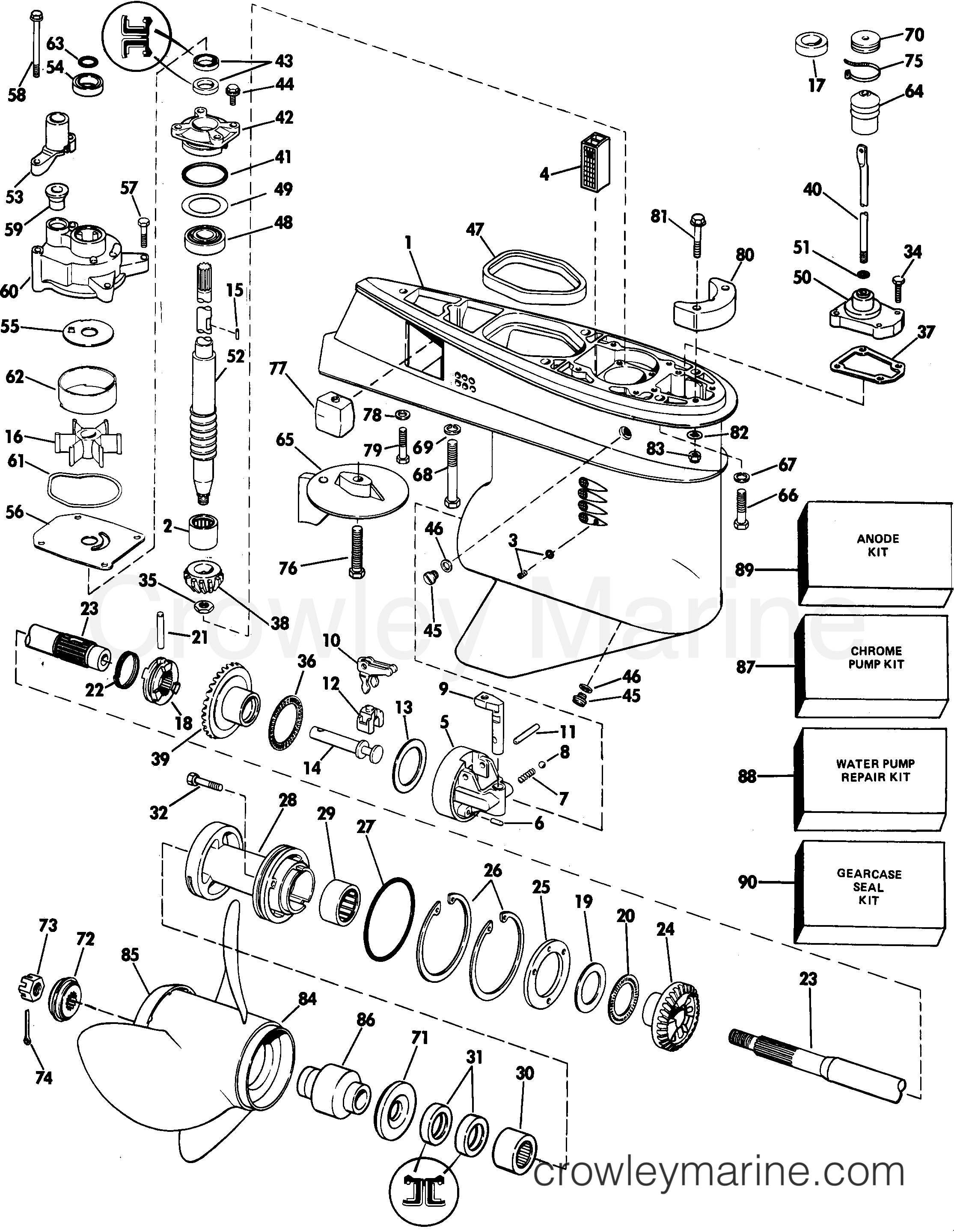 1985 Outboard 60 - J60TLCOD - GEARCASE