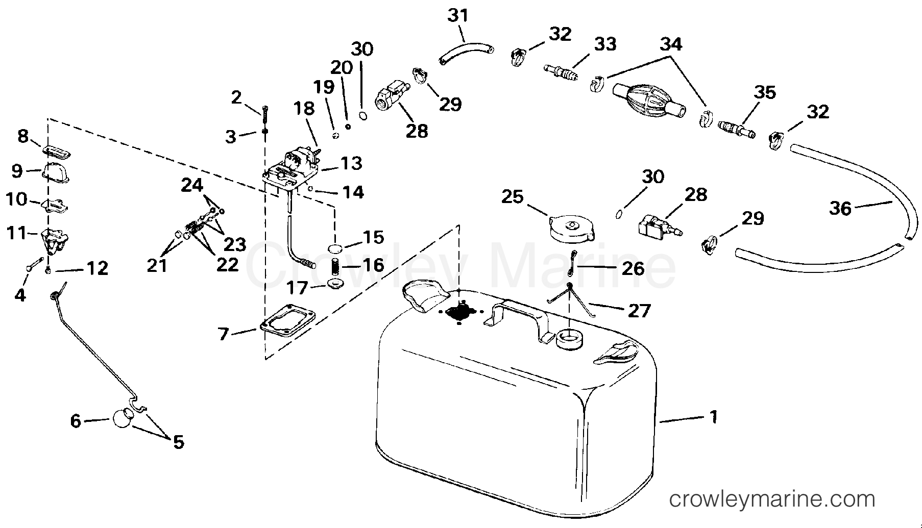 FUEL TANK WITH GAUGE 1993 Evinrude Outboards 70 VE70TLETS Crowley