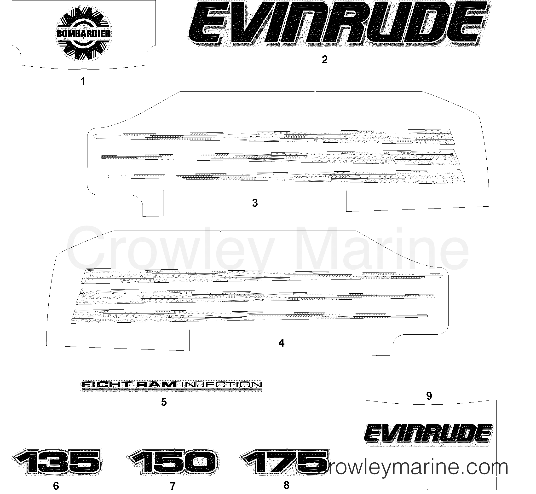 2003 Outboard 150 - E150FPLSTD - DECALS WHITE MODELS