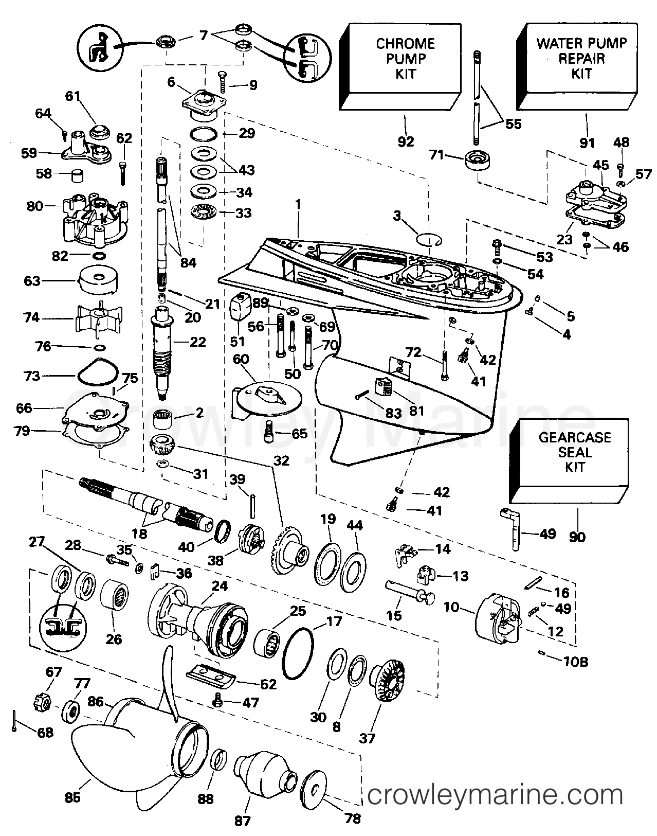 1995 Outboard 90 - J90EXEOC - GEARCASE - 20 IN. MODELS