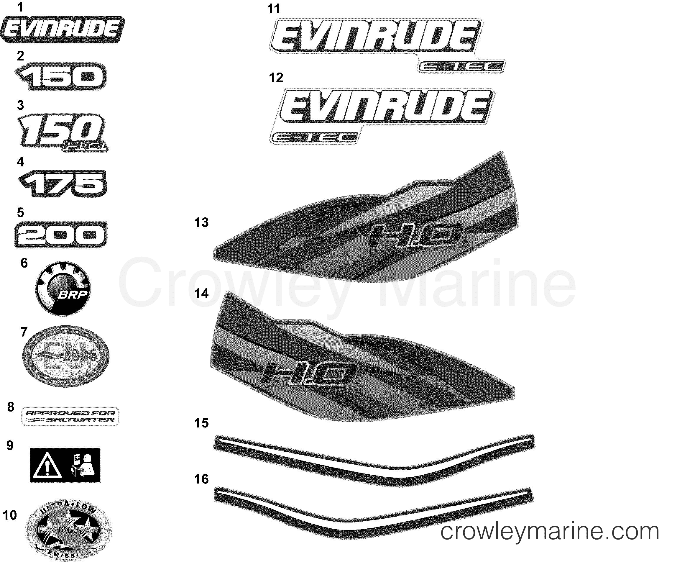 AA Outboard 200 - 2.6L - E200DPLAAA - DECALS - BLUE