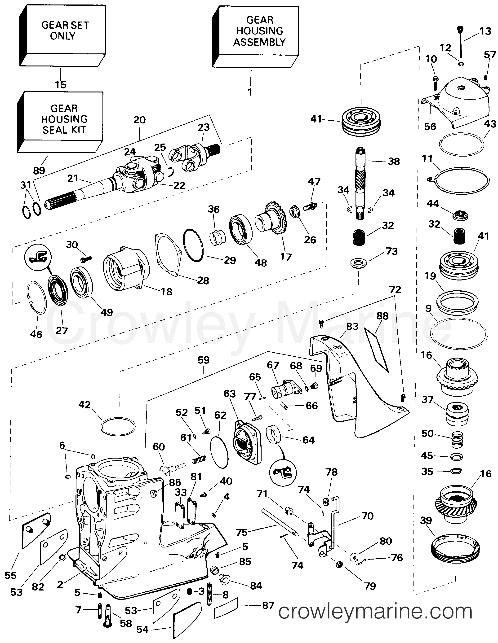 1998 OMC Stern Drive 7.4 - 74FHPBYC UPPER GEAR HOUSING section