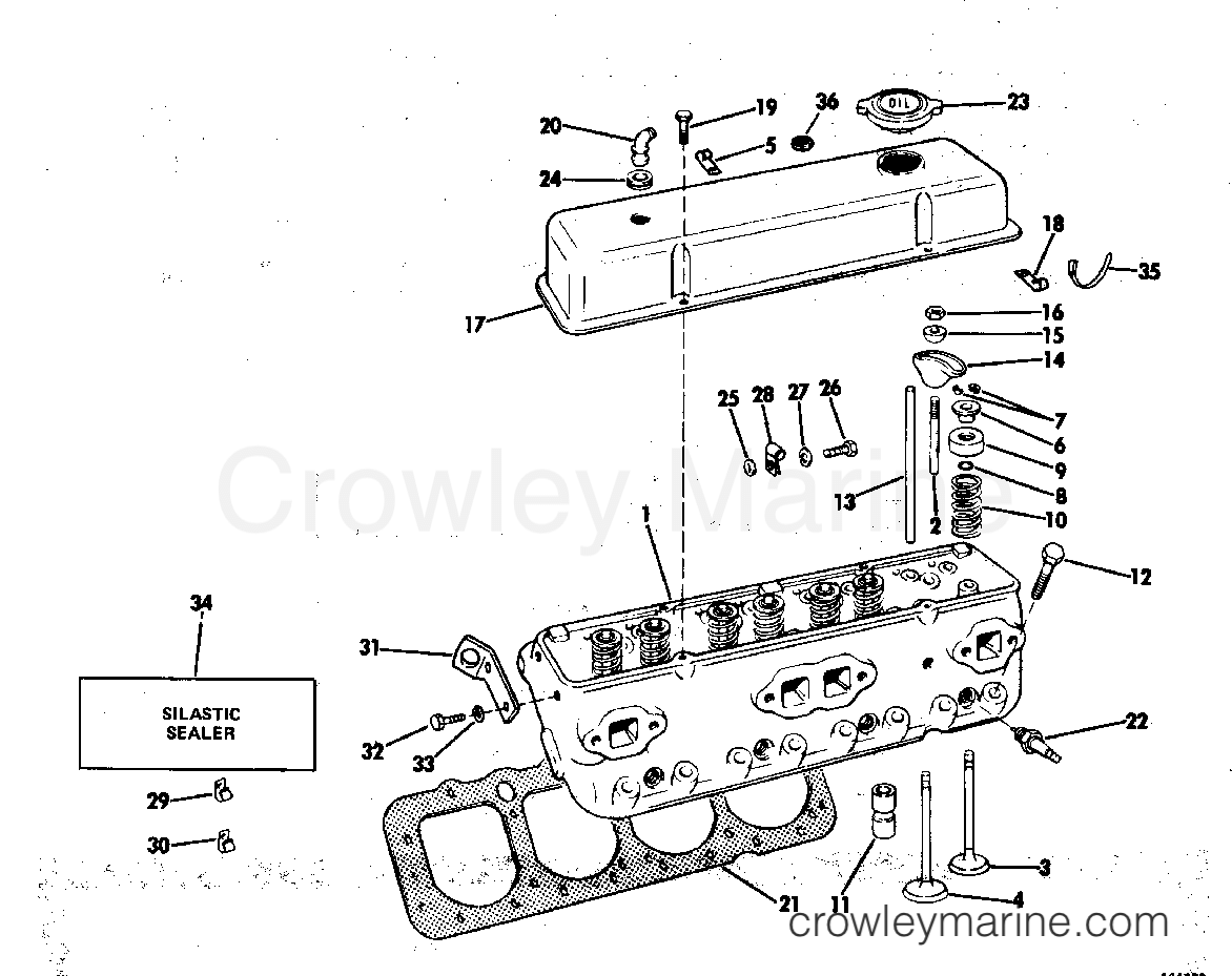 1982 OMC Stern Drive 5 - 504SPMCCNG CYLINDER HEAD GROUP section