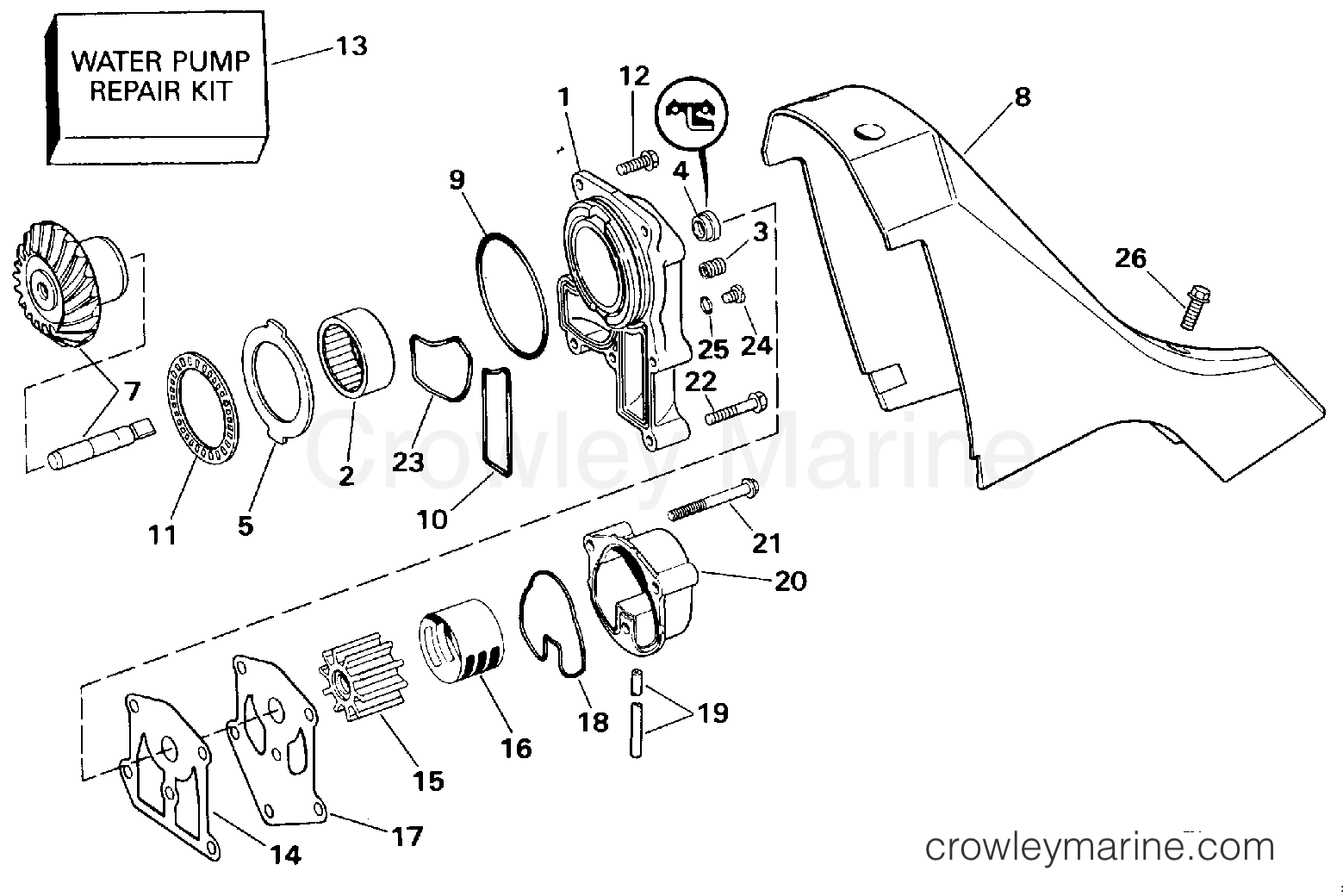 1994 OMC Stern Drive 7.4 - 744DJPMDA - WATER PUMP & ADAPTOR