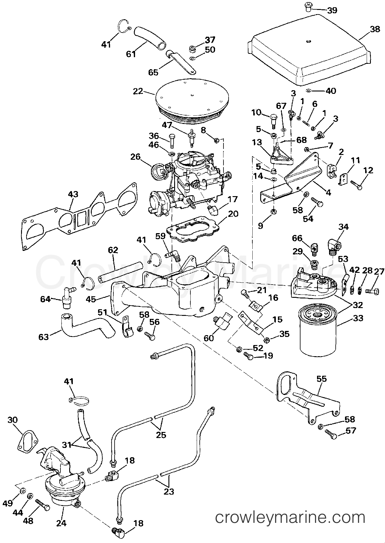 INTAKE MANIFOLD & FUEL SYSTEM 1987 Stern Drive 2.3 232AMFTC Crowley
