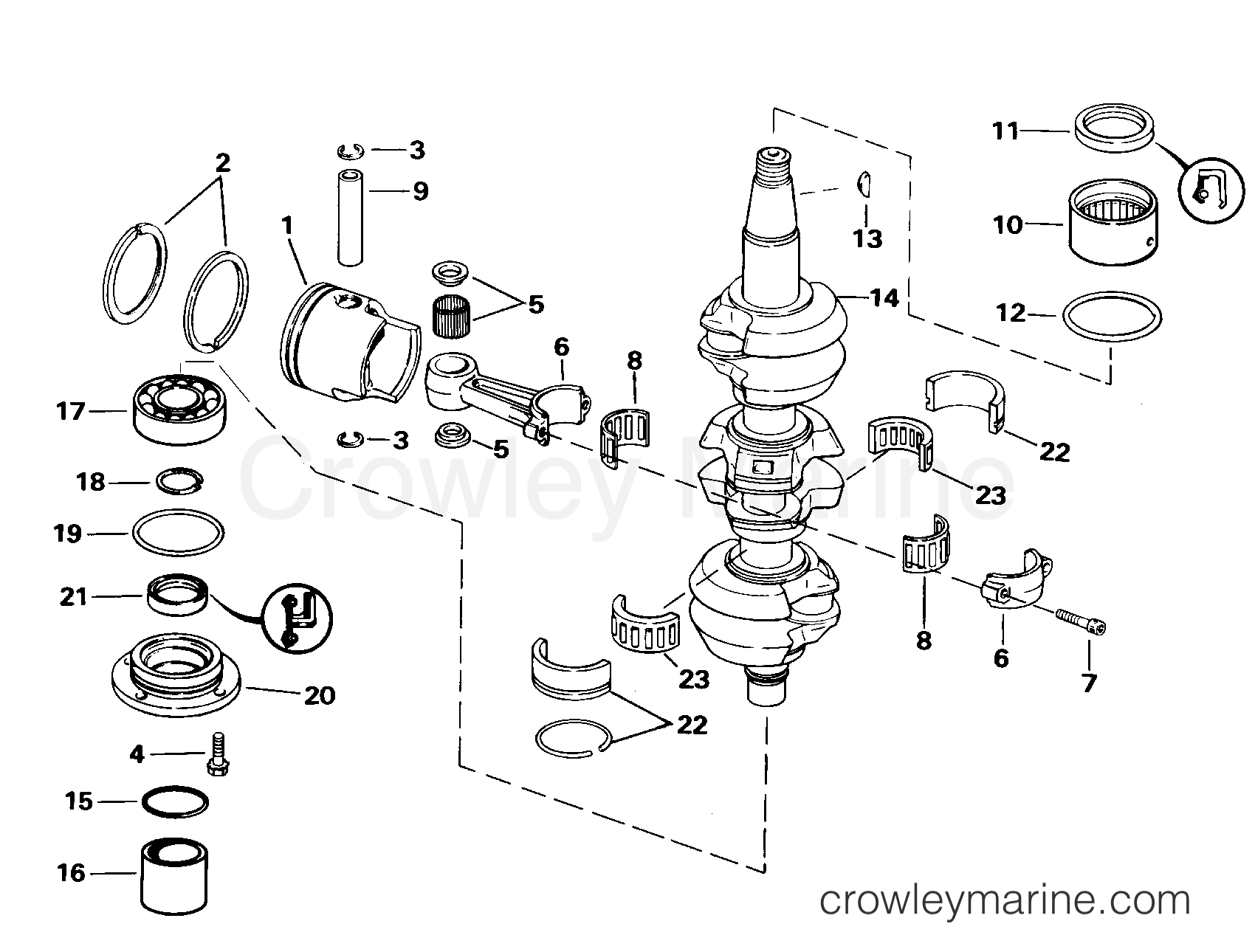 2000 Outboard 70 - BJ70PLSSD - CRANKSHAFT & PISTON