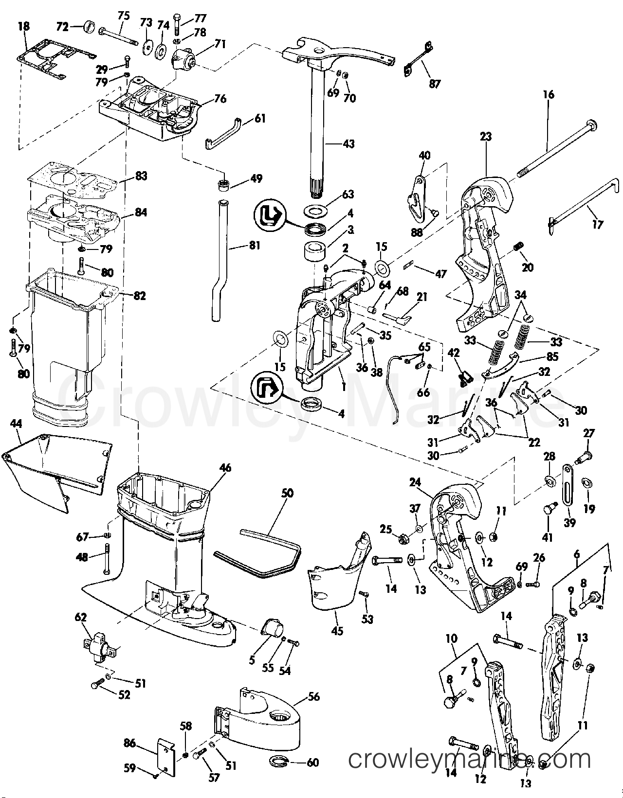1986 Outboard 75 - J75ECDC - MIDSECTION - 15" TRANSOM
