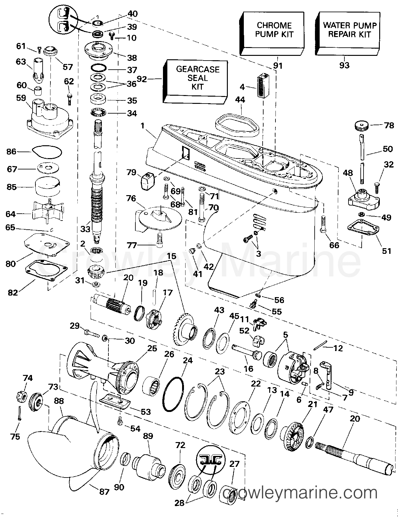 1993 Outboard 70 - J70TTLETS - GEARCASE