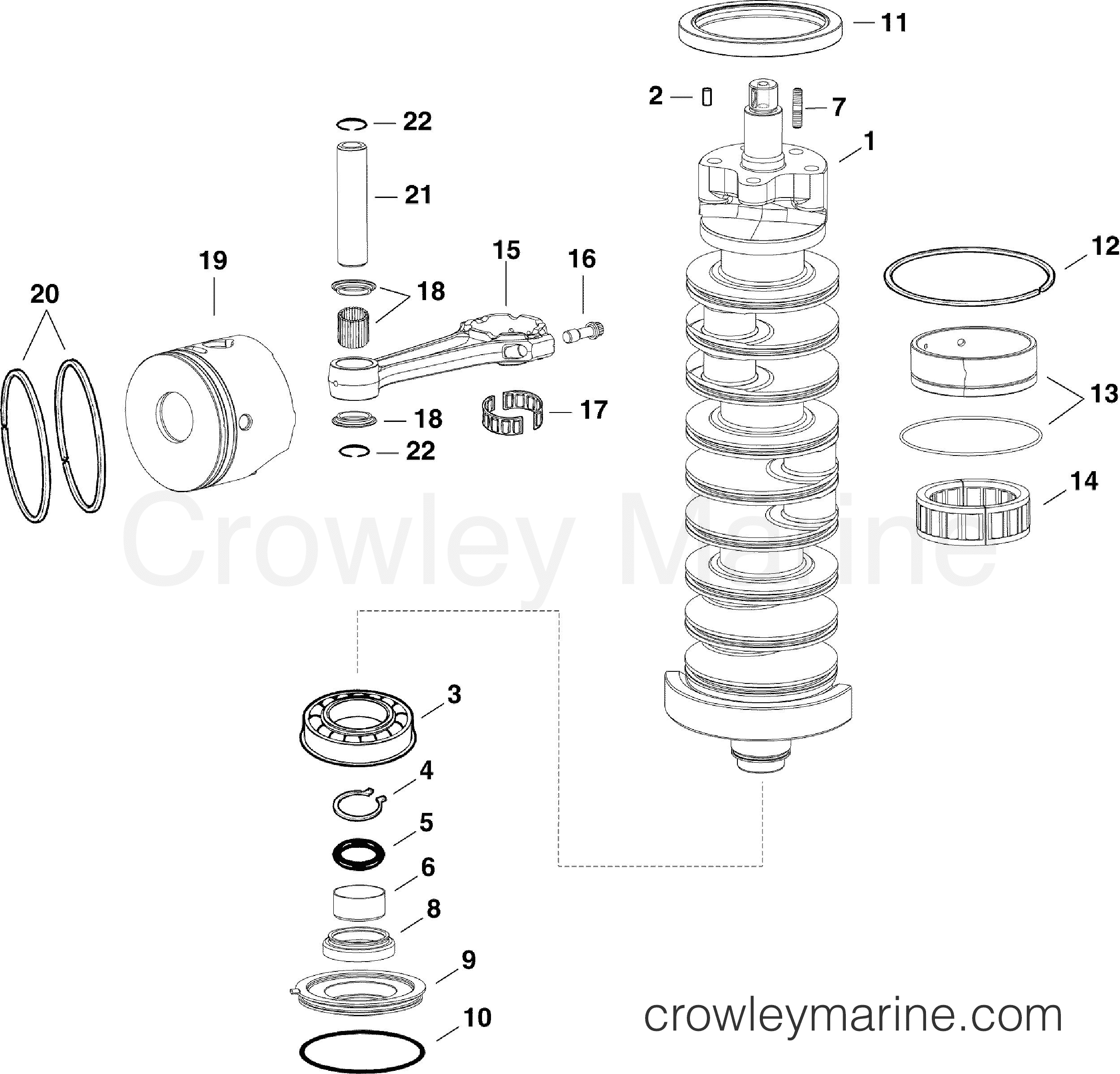 AA Outboard 200 - 2.6L - E200DPXAAA - CRANKSHAFT & PISTONS