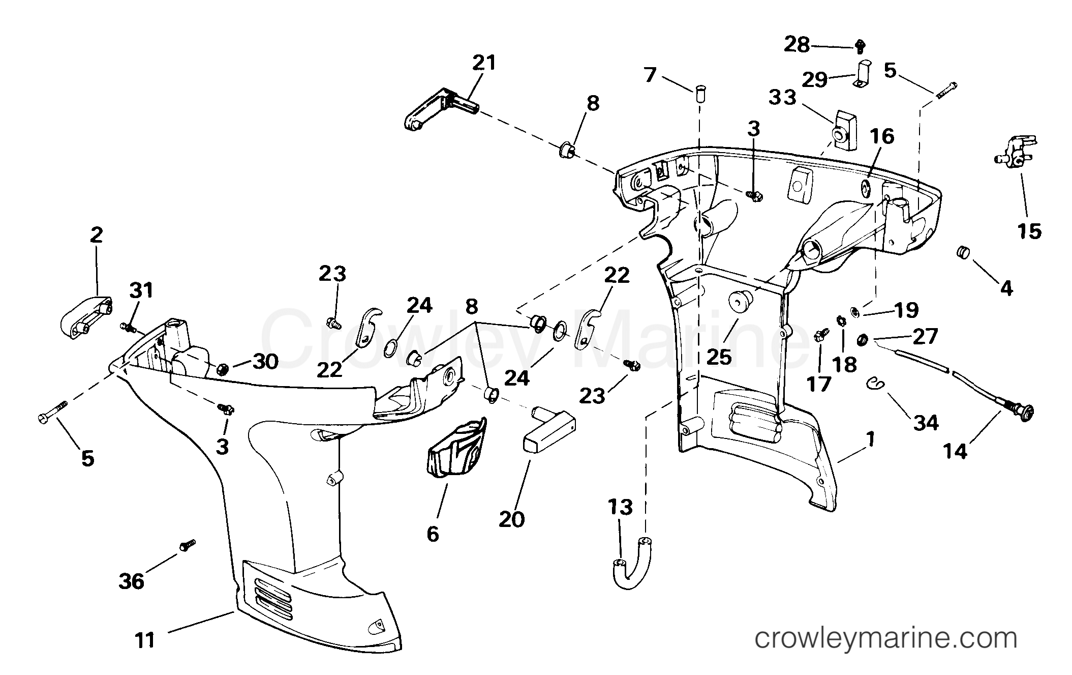 1999 Outboard 35 - J35PL3EEM - LOWER ENGINE COVER