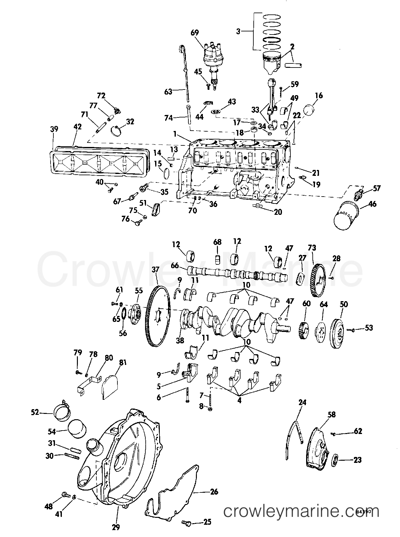 1978 OMC Stern Drive 120 - 990242D CRANKCASE GROUP 120 HP section