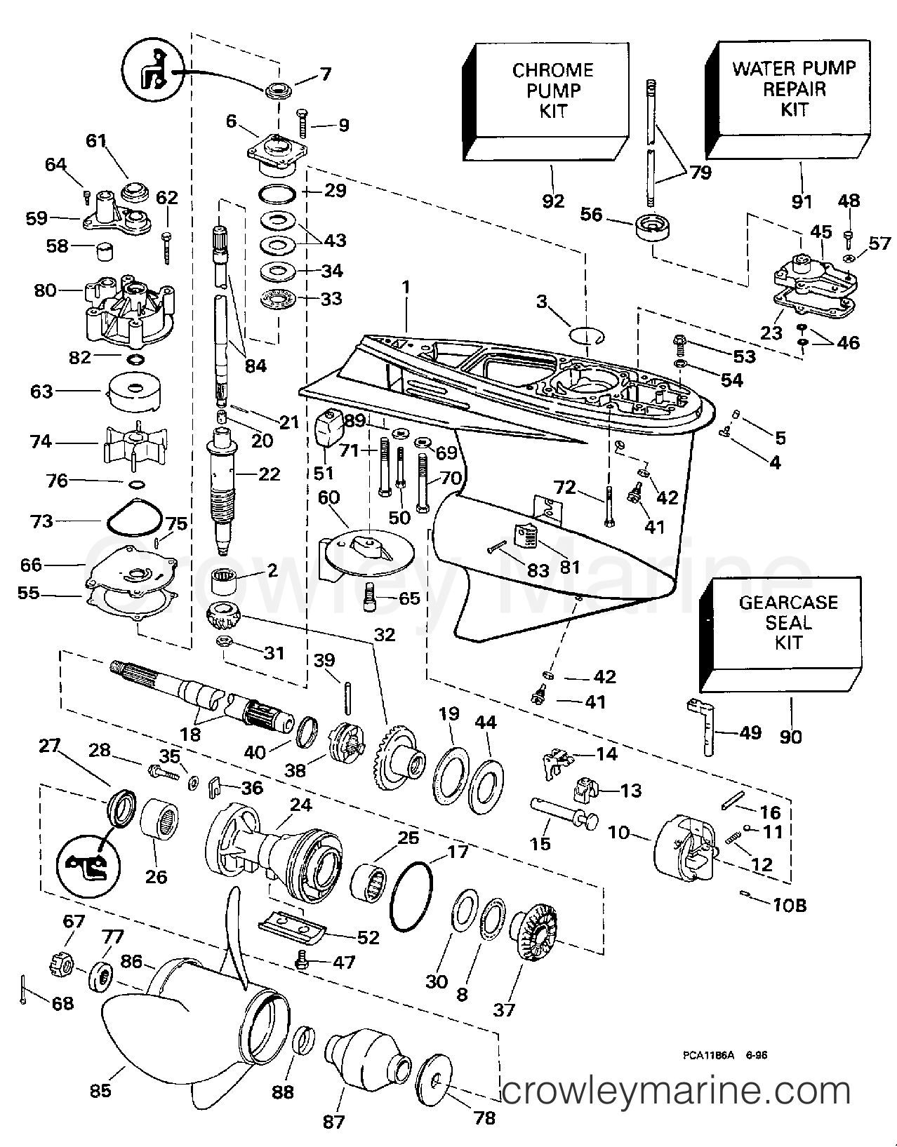 1997 Outboard 90 - E90SLEUC - GEARCASE - 20 IN. MODELS