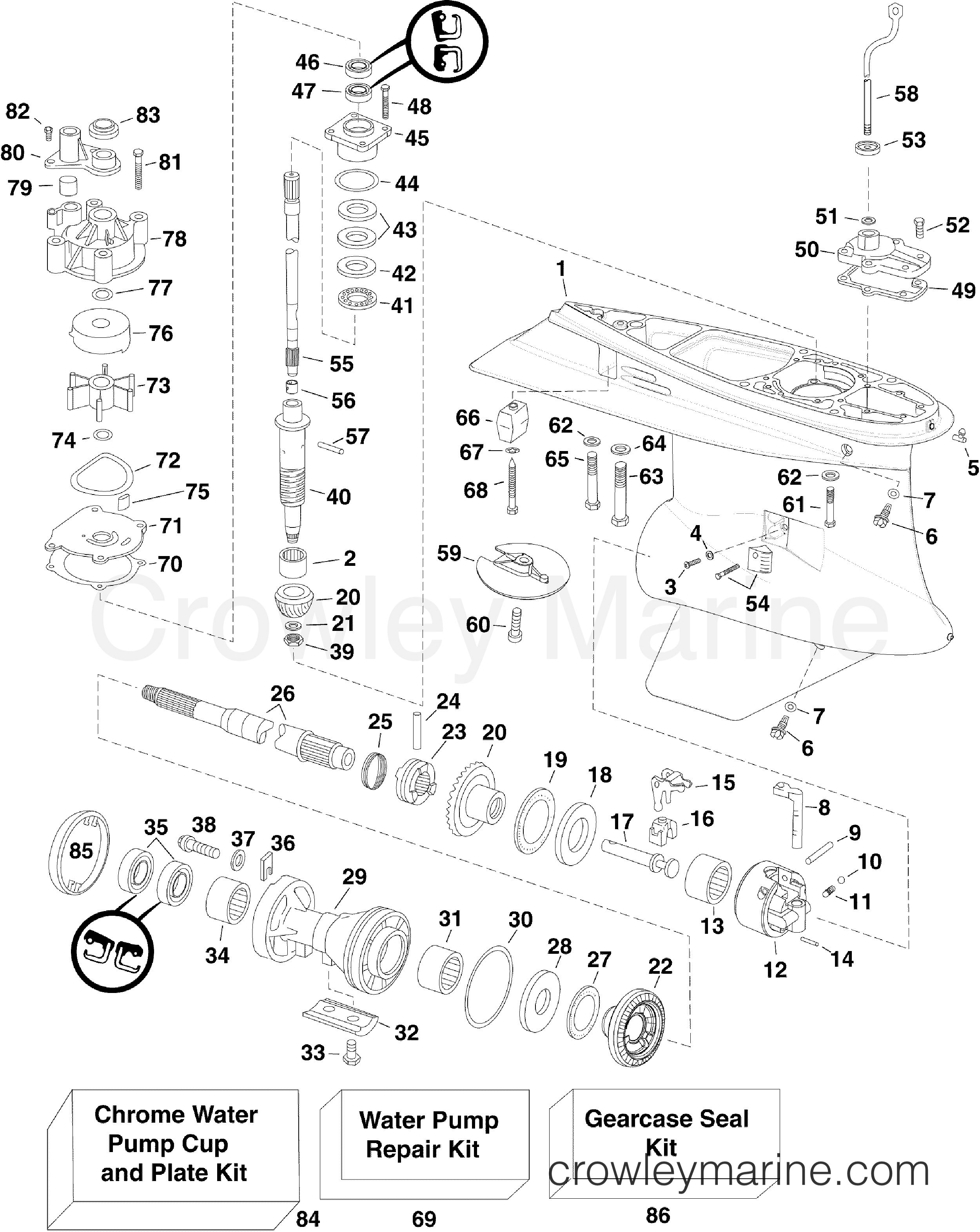 2009 Outboard 150 - E150HSLSEC - GEARCASE