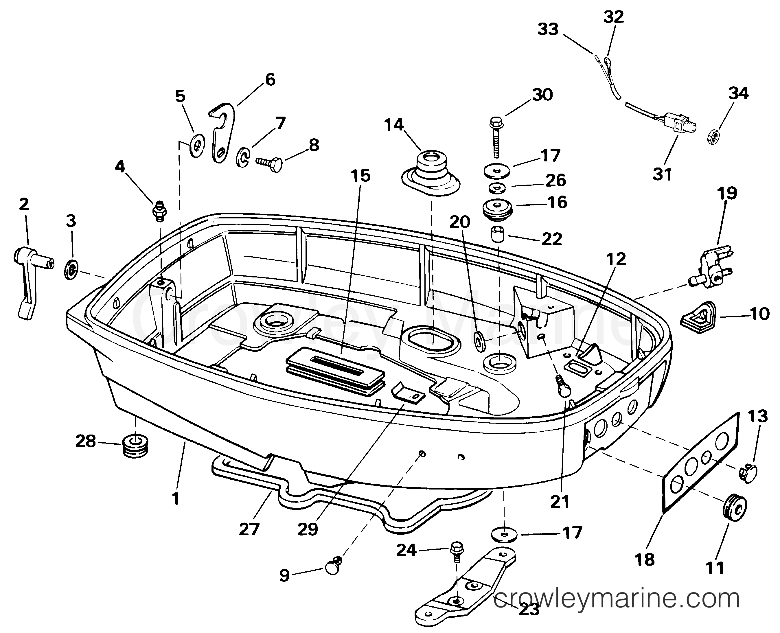 2001 Outboard 25 - J25WRLSIR - LOWER ENGINE COVER
