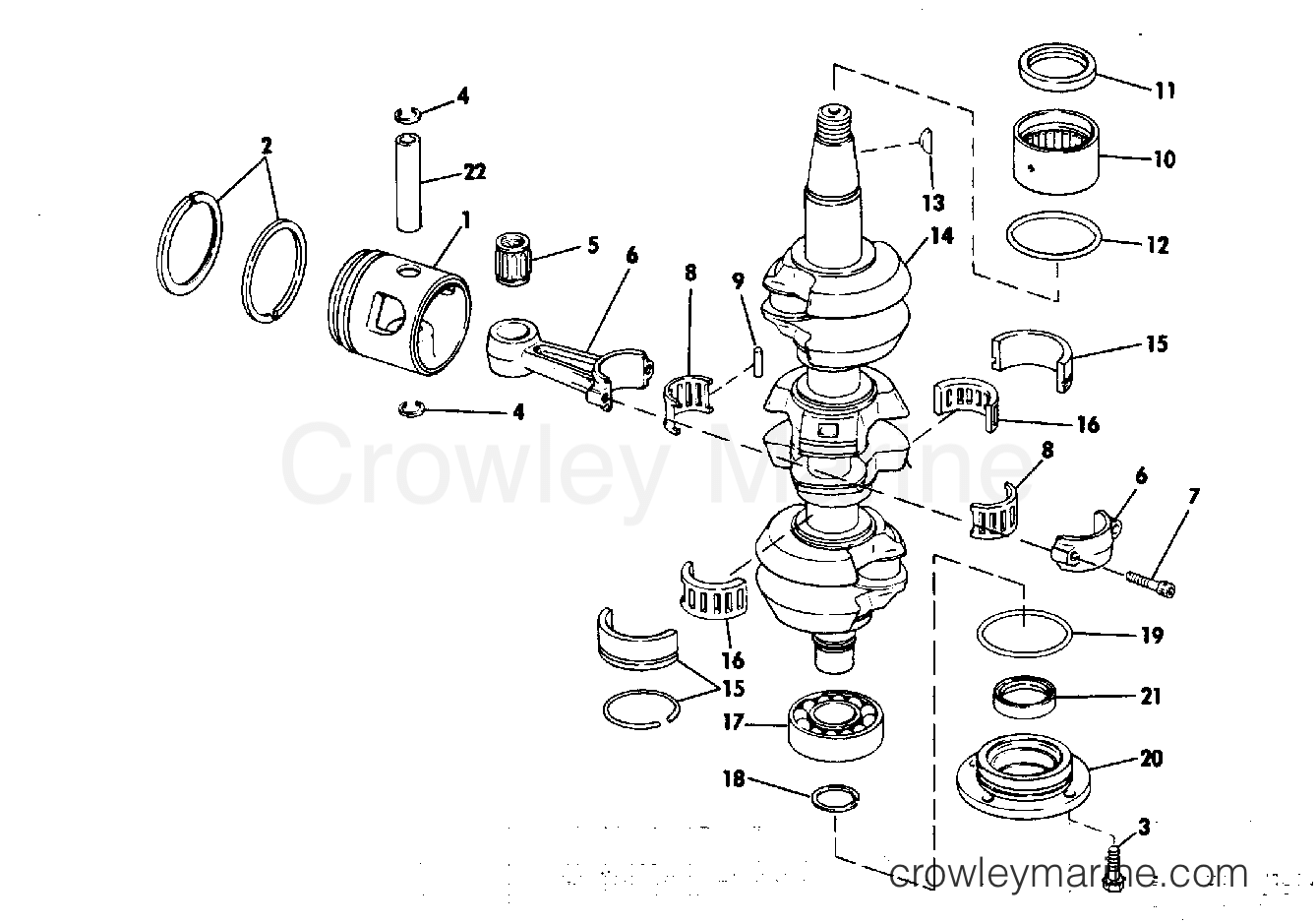 1982 Outboard 75 - J75ECNB - CRANKSHAFT & PISTON