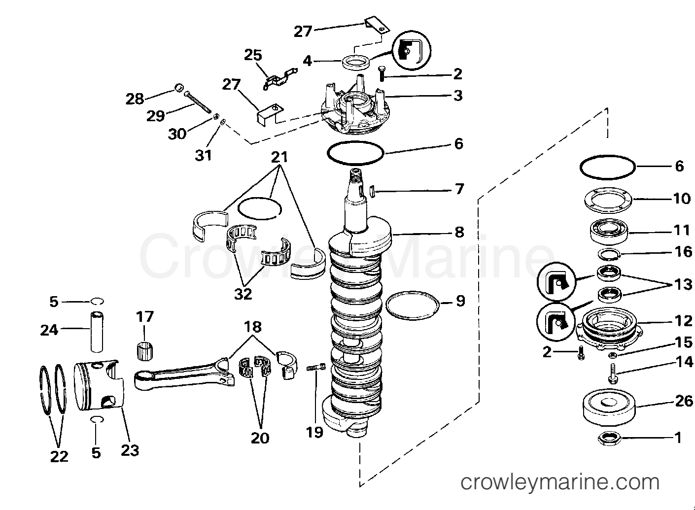 1986 Evinrude Outboards 275 - CE275TLCDC CRANKSHAFT & PISTON section