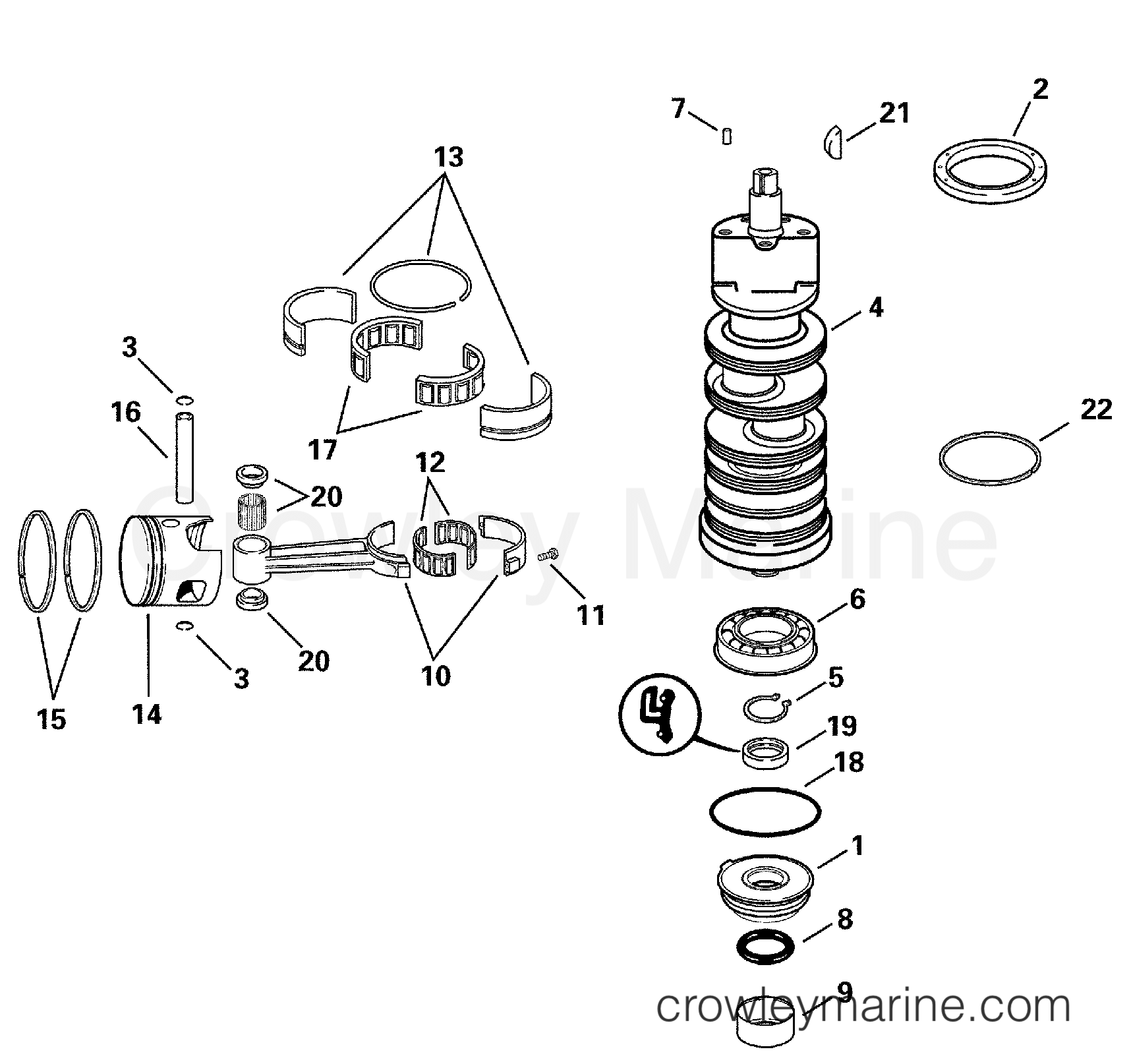 2000 Outboard 90 - J90SPLSSC - CRANKSHAFT AND PISTON