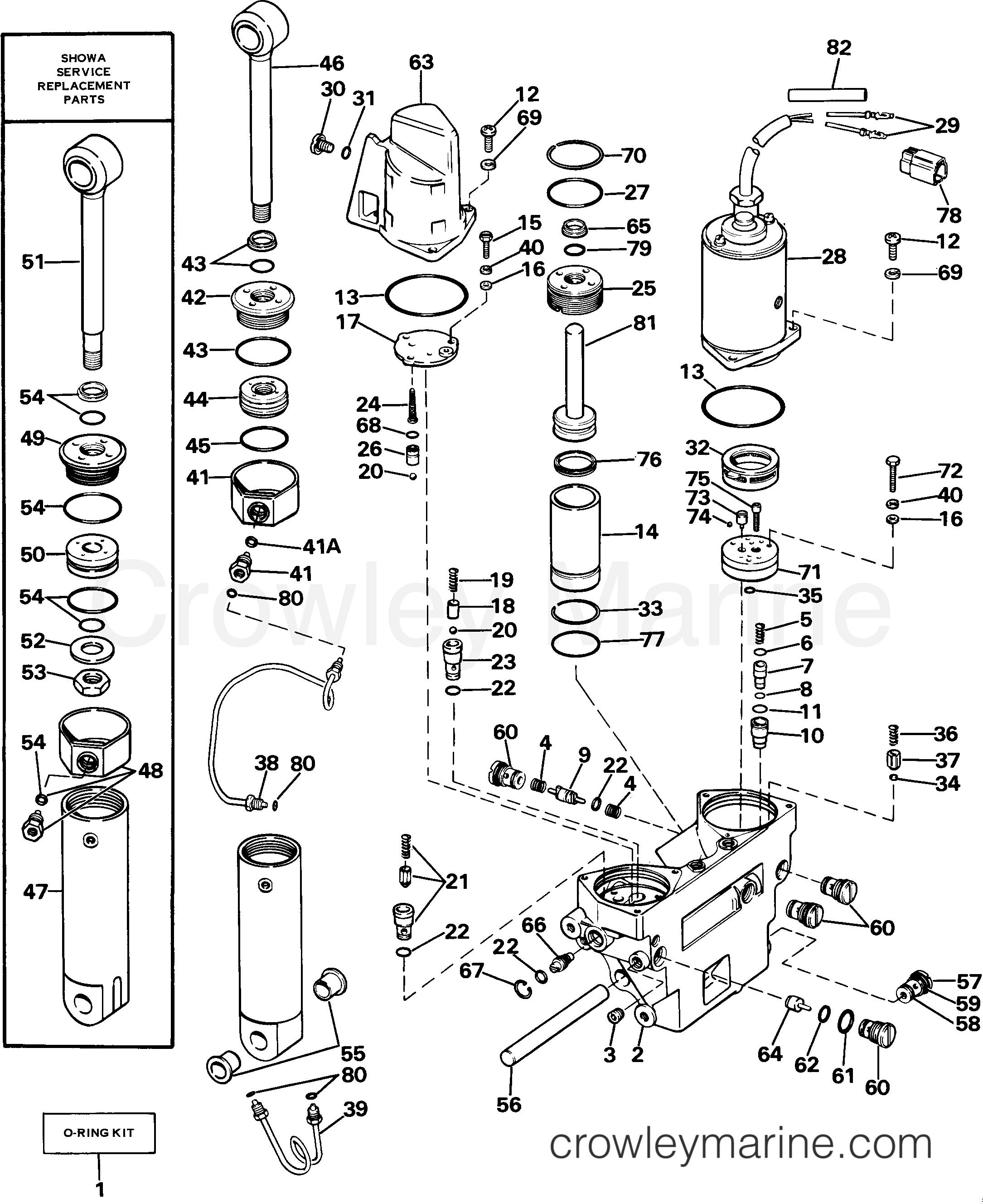 1985 Evinrude Outboards 100 - E100WMLCOC POWER TRIM/TILT HYDRAULIC ASSEMBLY section