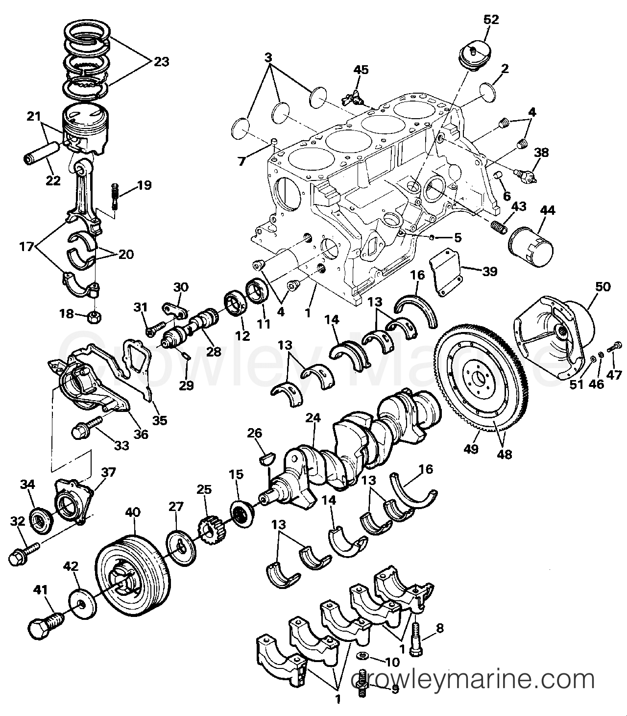 1988 OMC Stern Drive 2.3 - 232AMRGDE CRANKCASE ASSEMBLY section