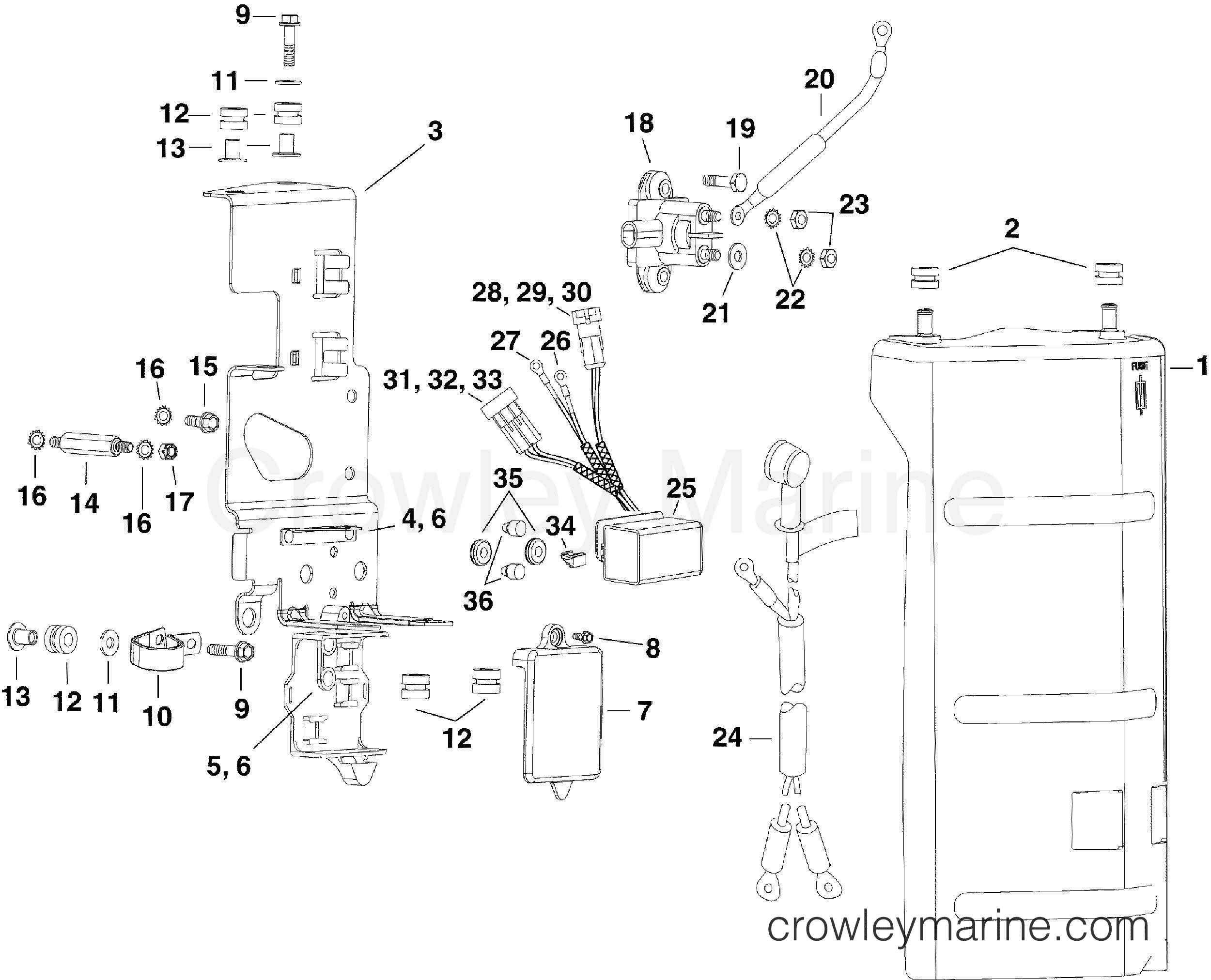 2011 Outboard 250 - 3.3L - E250DCZIID - ELECTRICAL BRACKET & COMPONENTS