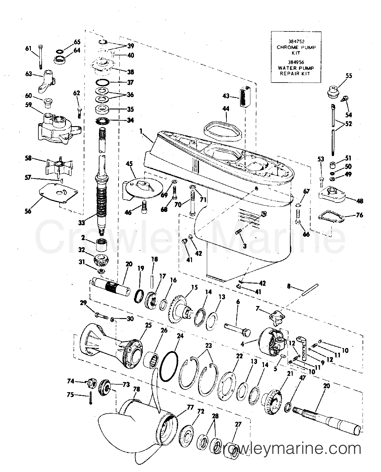 1972 Johnson Outboards 50 - 50ES72C - GEARCASE 50 HP MANUAL START section