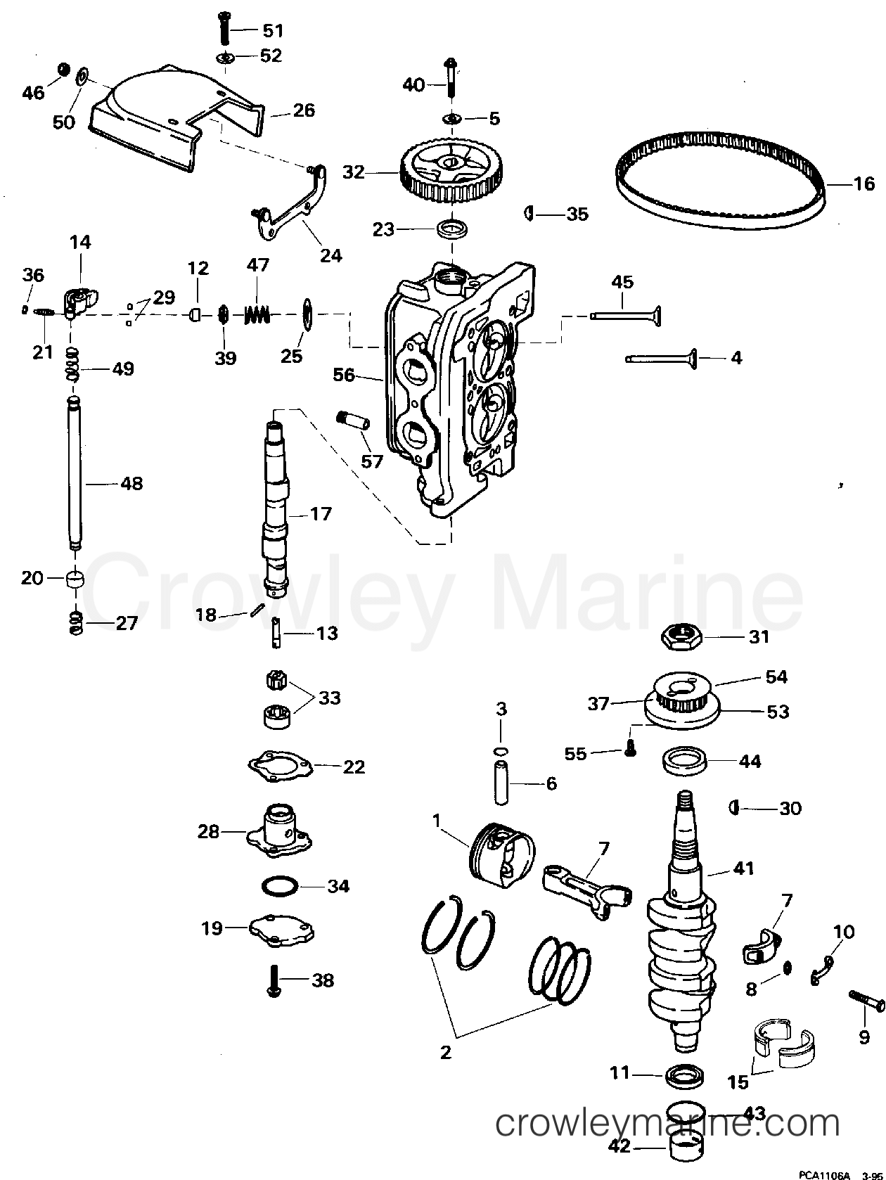 CYLINDER HEAD & CRANKSHAFT 1995 Outboard 9.9 E10FEXEO Crowley Marine