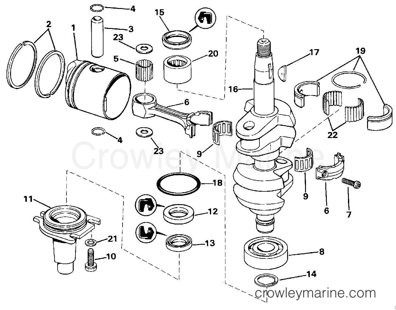 1990 Johnson Outboards 9.9 - TJ10ELESC CRANKSHAFT & PISTON section