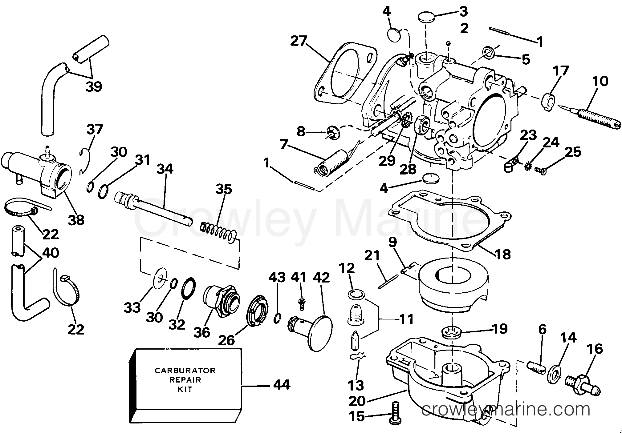 1985 Outboard 40 - J40RWCOM - CARBURETOR & PRIMER SYSTEM