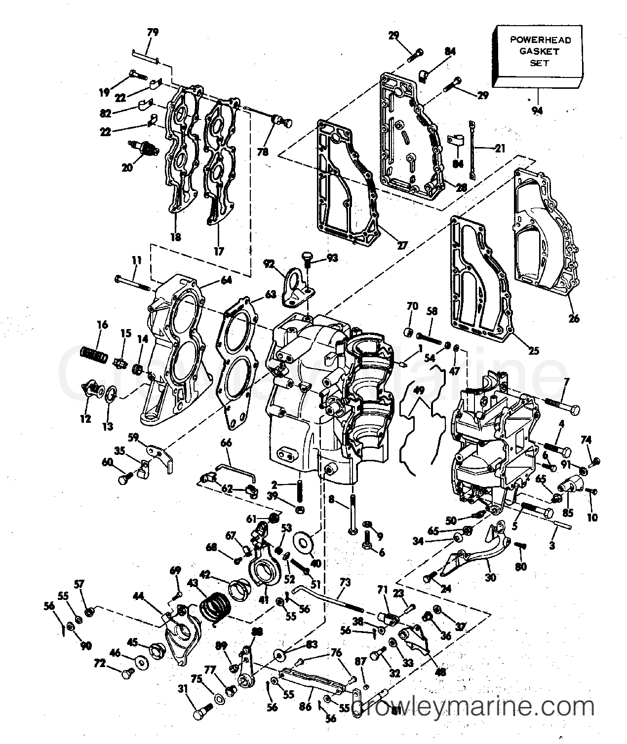 CYLINDER & CRANKCASE - 1977 Outboard 55 55772D | Crowley Marine