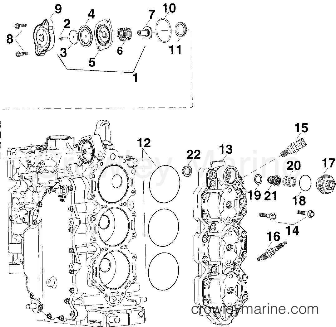 2009 Evinrude Outboards 75 - E75DPLSEE CYLINDER HEAD & THERMOSTAT section