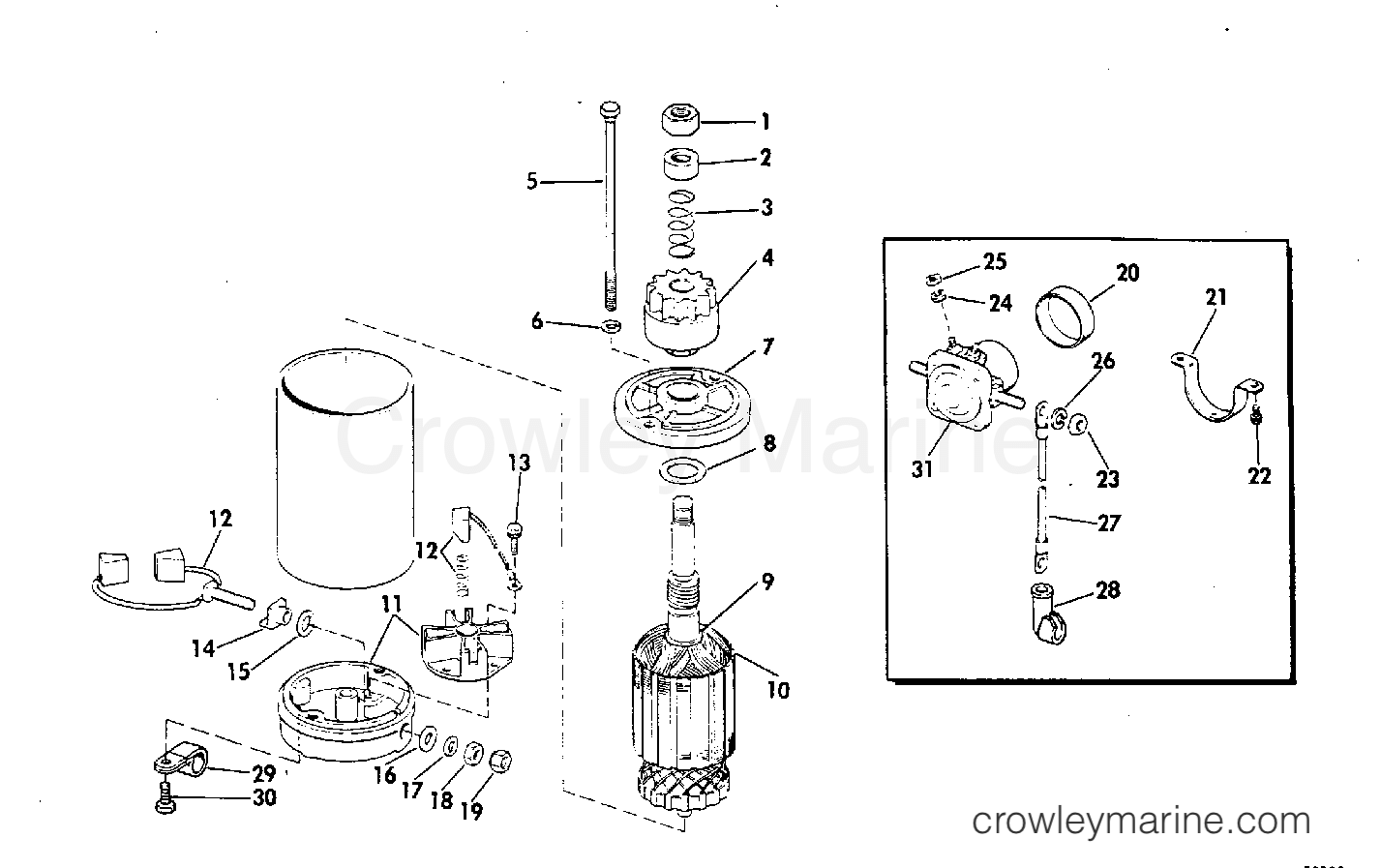 ELECTRIC STARTER & SOLENOID 1977 Johnson Outboards 25 25R77H