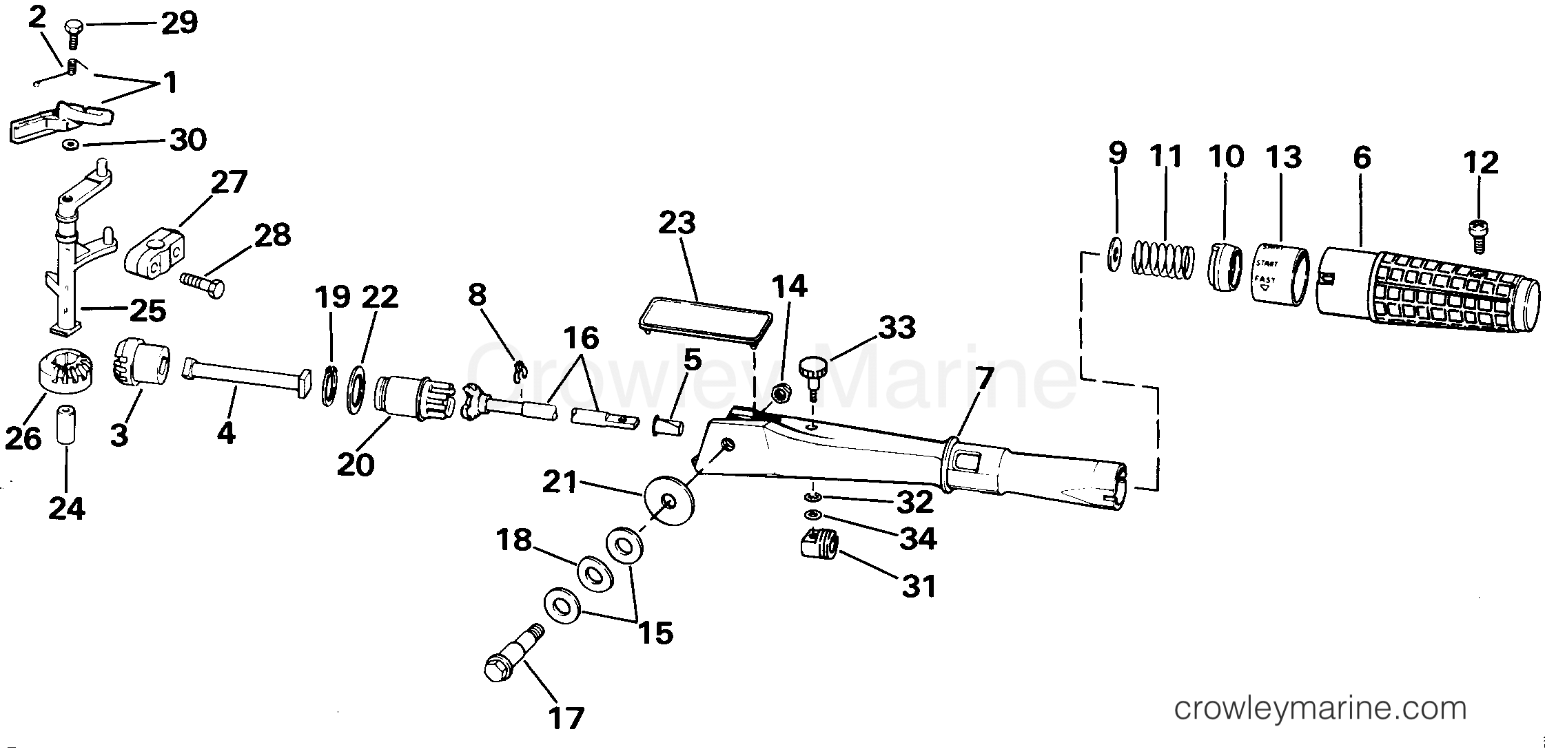 1985 Outboard 9.9 - J10RCOM - STEERING HANDLE & THROTTLE CONTROL