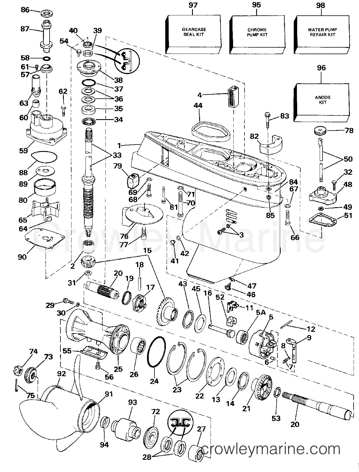 1986 Outboard 65 - J65WMLCDR - GEARCASE