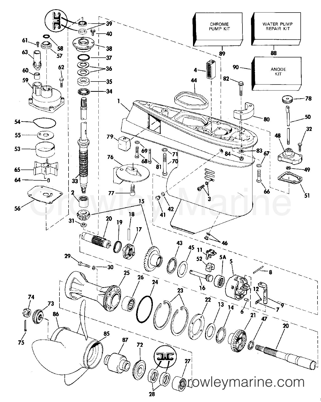 1984 Outboard 75 - J75ECRD - GEARCASE - 20" MODELS