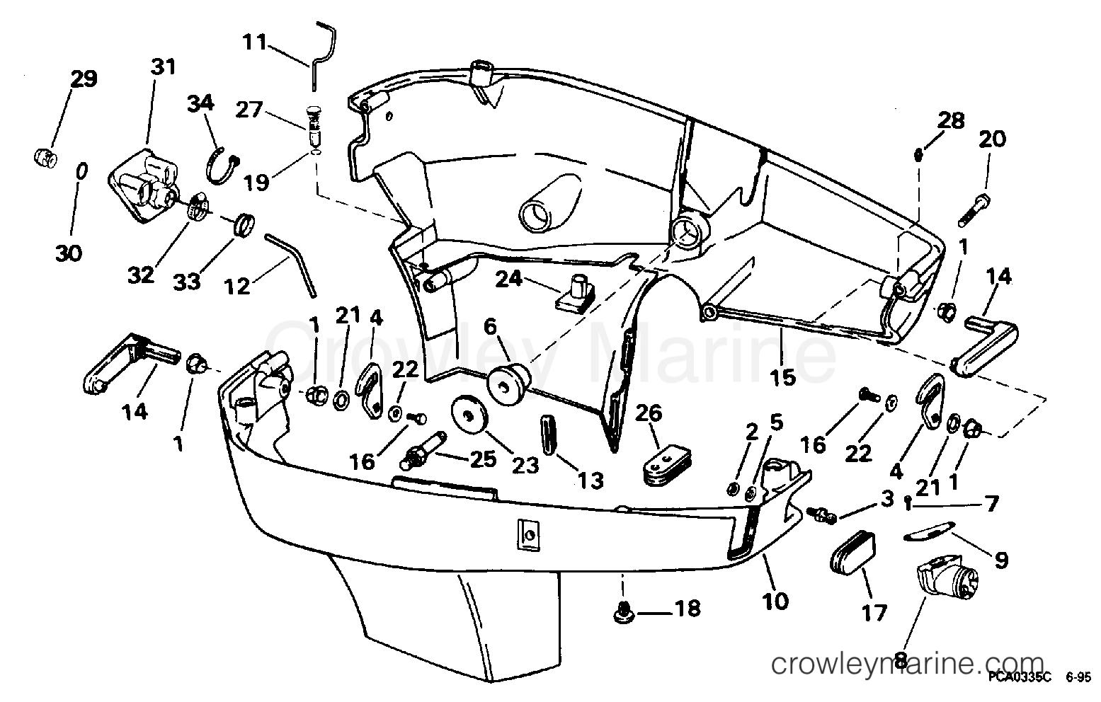 1996 Outboard 225 - J225CZEDE - LOWER ENGINE COVER