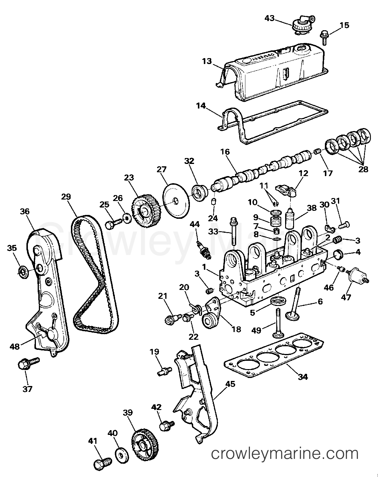 1990 OMC Stern Drive 2.3 - 232BMRPWS CYLINDER HEAD section