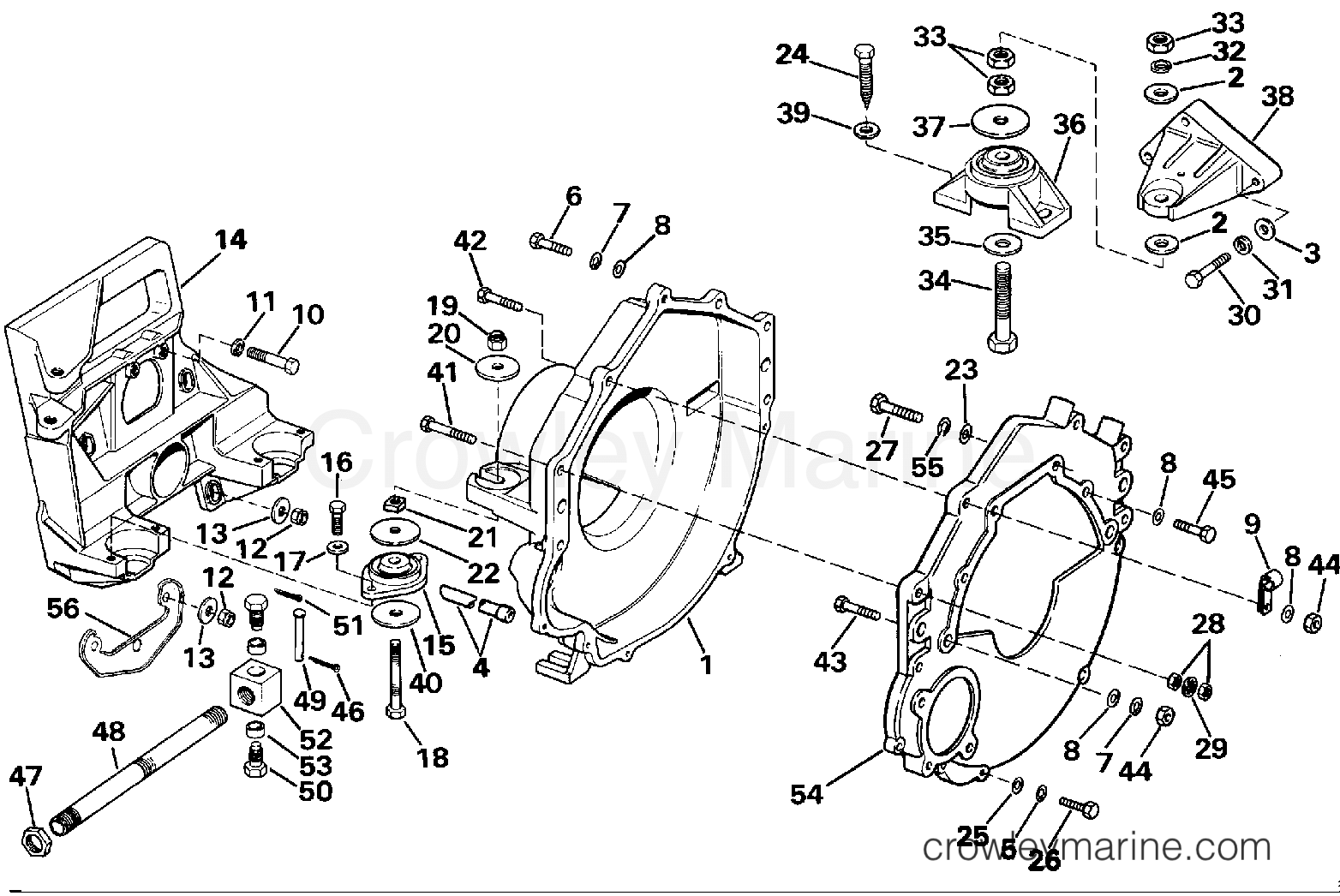 1988 OMC Stern Drive 2.3 - 232AMRGDE TRANSOM PLATE, FLYWHEEL HOUSING & MOUNTS section