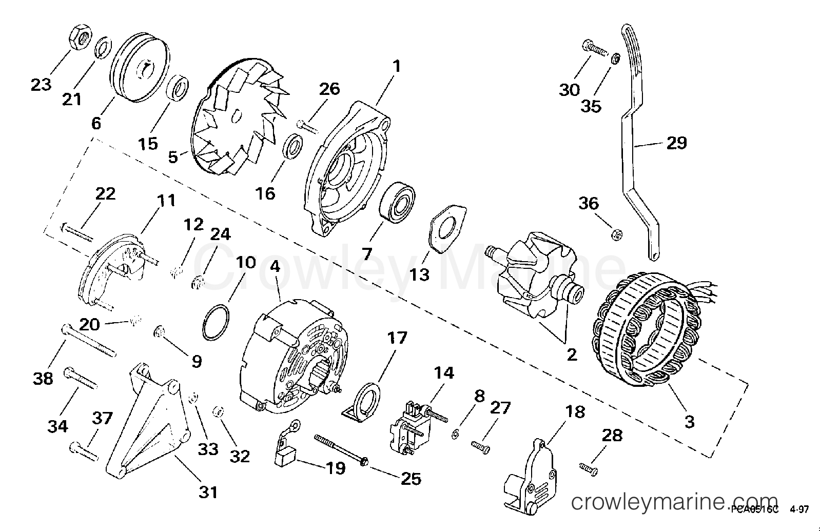 1998 OMC Stern Drive 7.4 - 74FHPBYC ALTERNATOR section