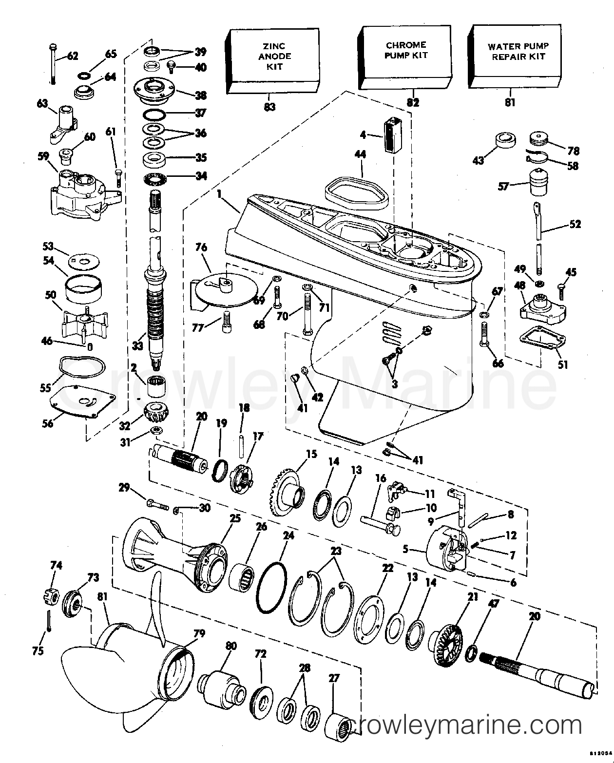 1981 Outboard 60 - J60ECIH - GEARCASE, ROPE START