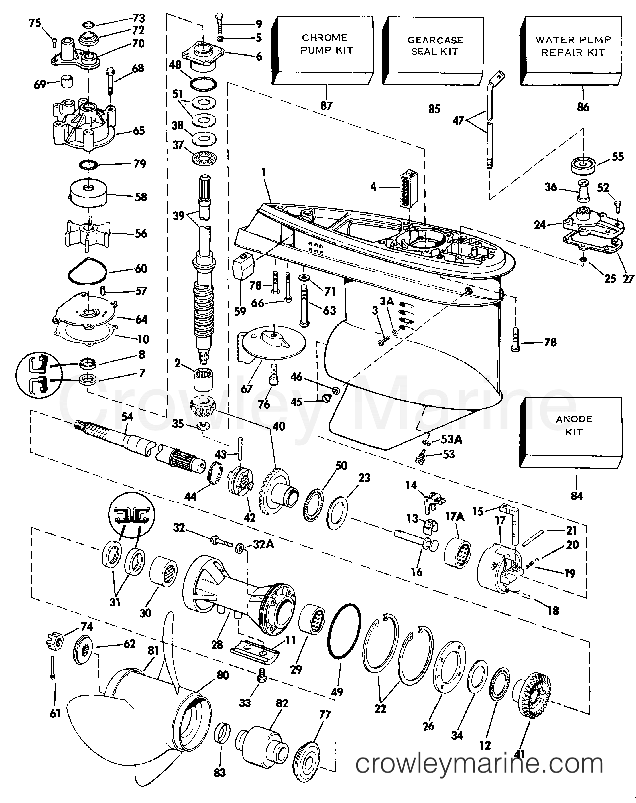 1986 Outboard 90 - E90MLCDC - GEARCASE