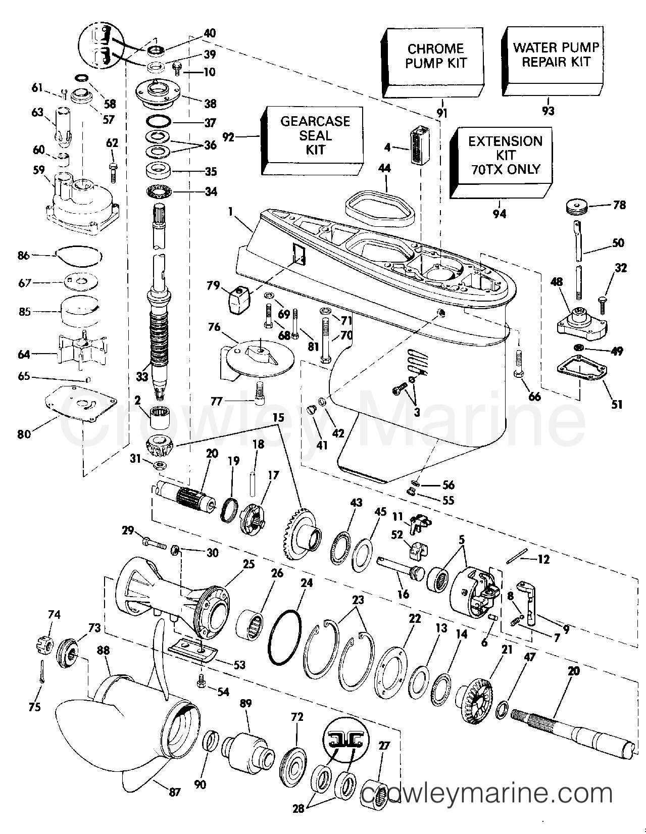 1990 Outboard 70 - J70ELESB - GEARCASE