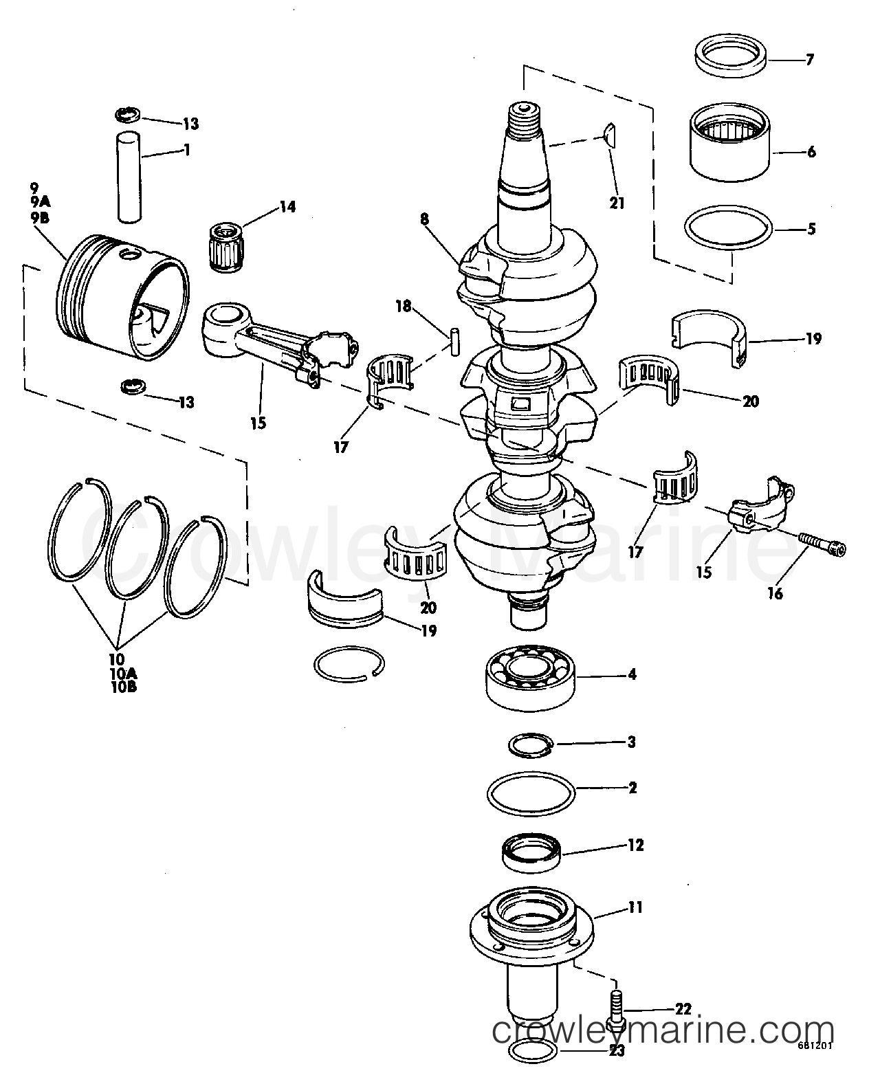 1969 Evinrude Outboards 55 - 55972A CRANKSHAFT GROUP section